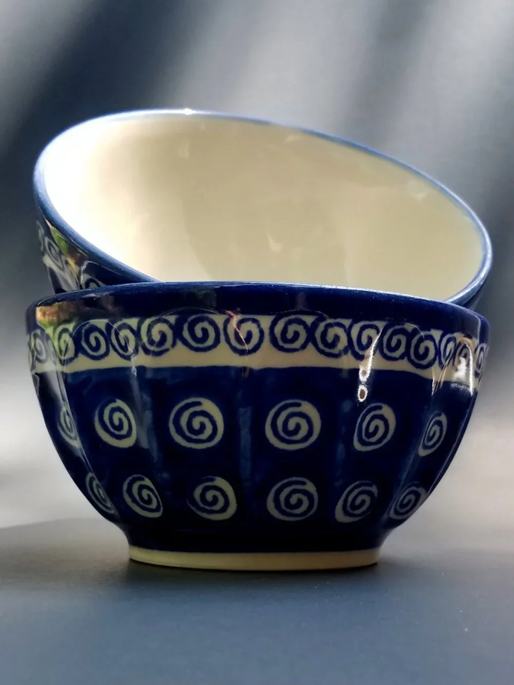 Set of 2 Polish Pottery Bowls Boleslawiec Cobalt Swirl Pattern Cereal Ice